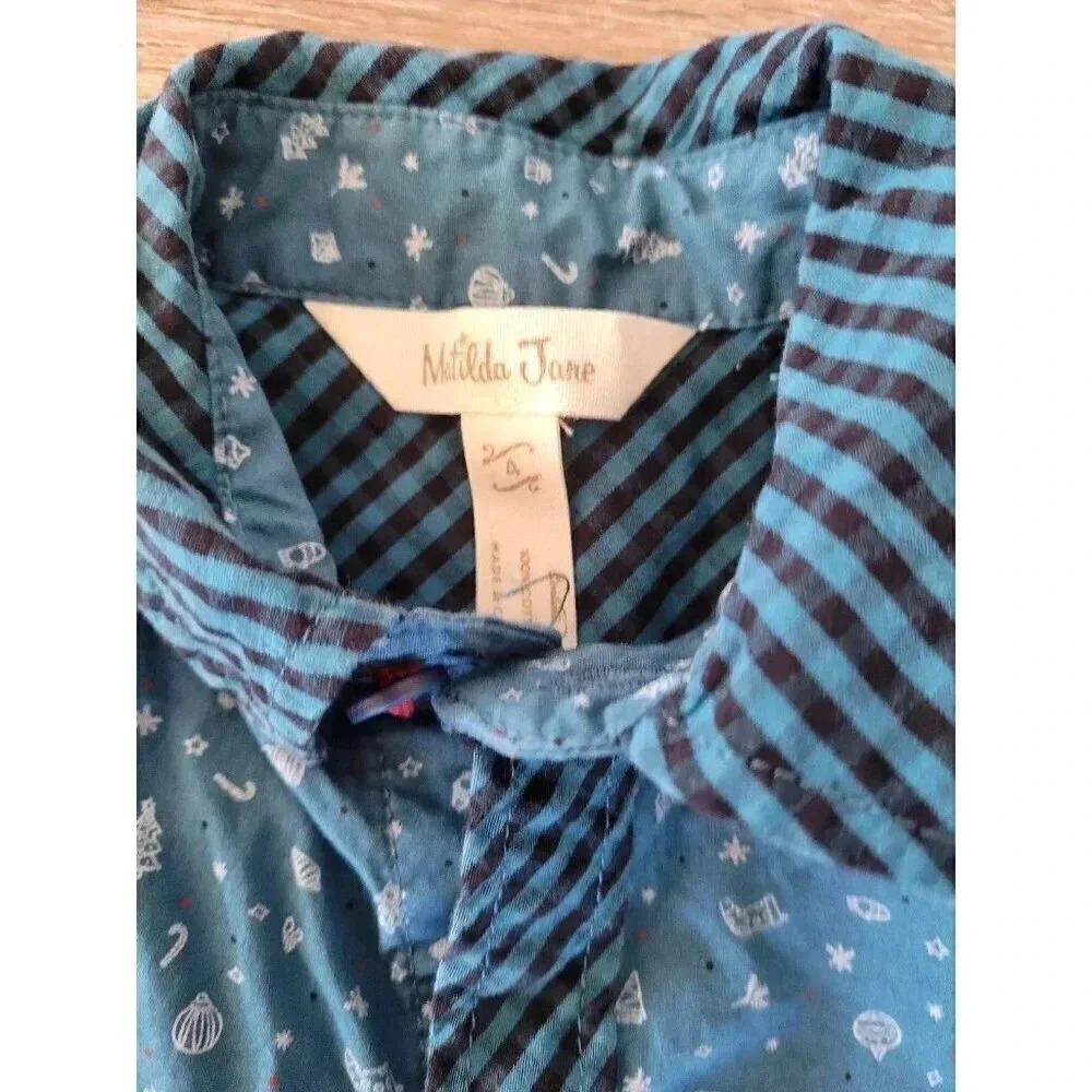 Matilda Jane toddler Christmas pattern button up shirt size 4 #2 - Picture 3 of 4